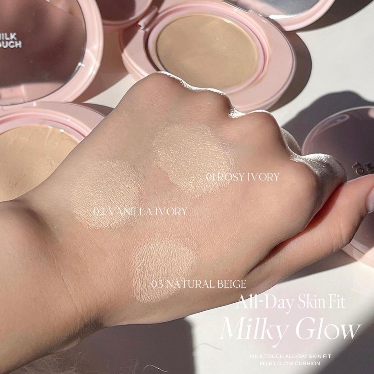 輕薄持妝偽素顏妝感✨| Milk Touch持妝牛奶肌絲網按壓式氣墊🥛Milk Touch All-Day Skin Fit Milky Glow Cushion SPF50+ PA++++ ☁️