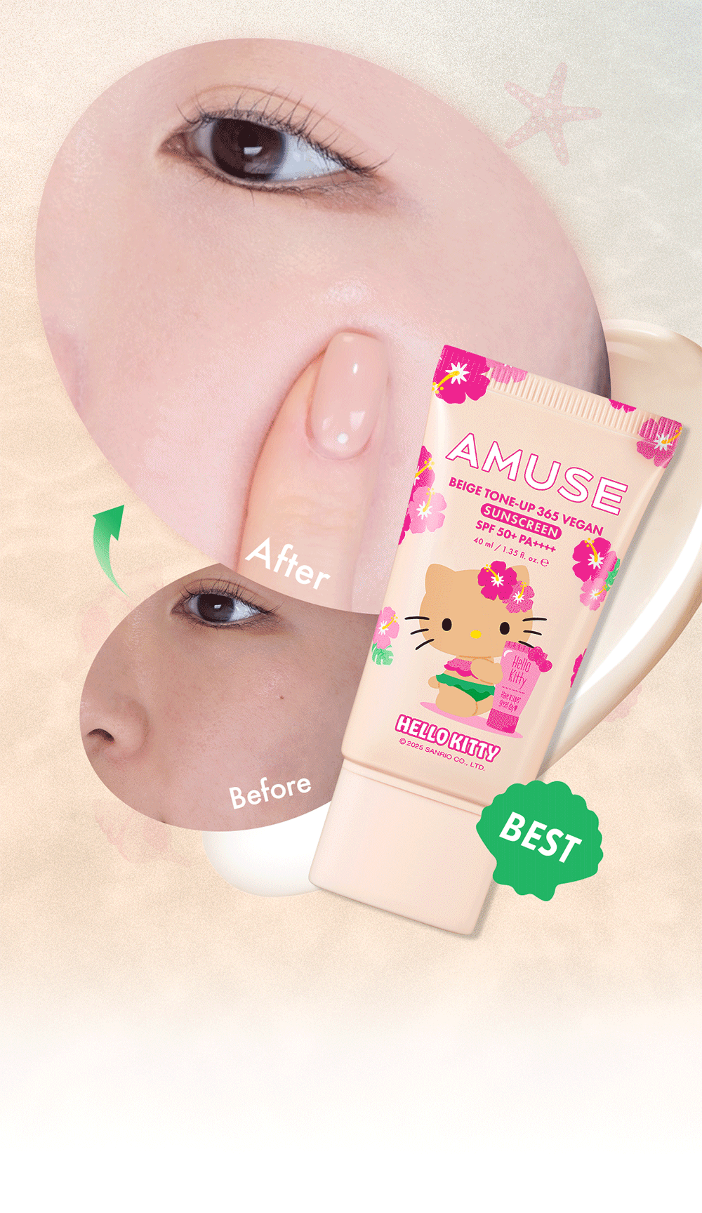 Amuse x 曬黑Hello Kitty 限定版💫365 純素有色提亮防曬霜 VEGAN & WELLNESS BEAUTY SUNSCREENSPF50+ PA++++