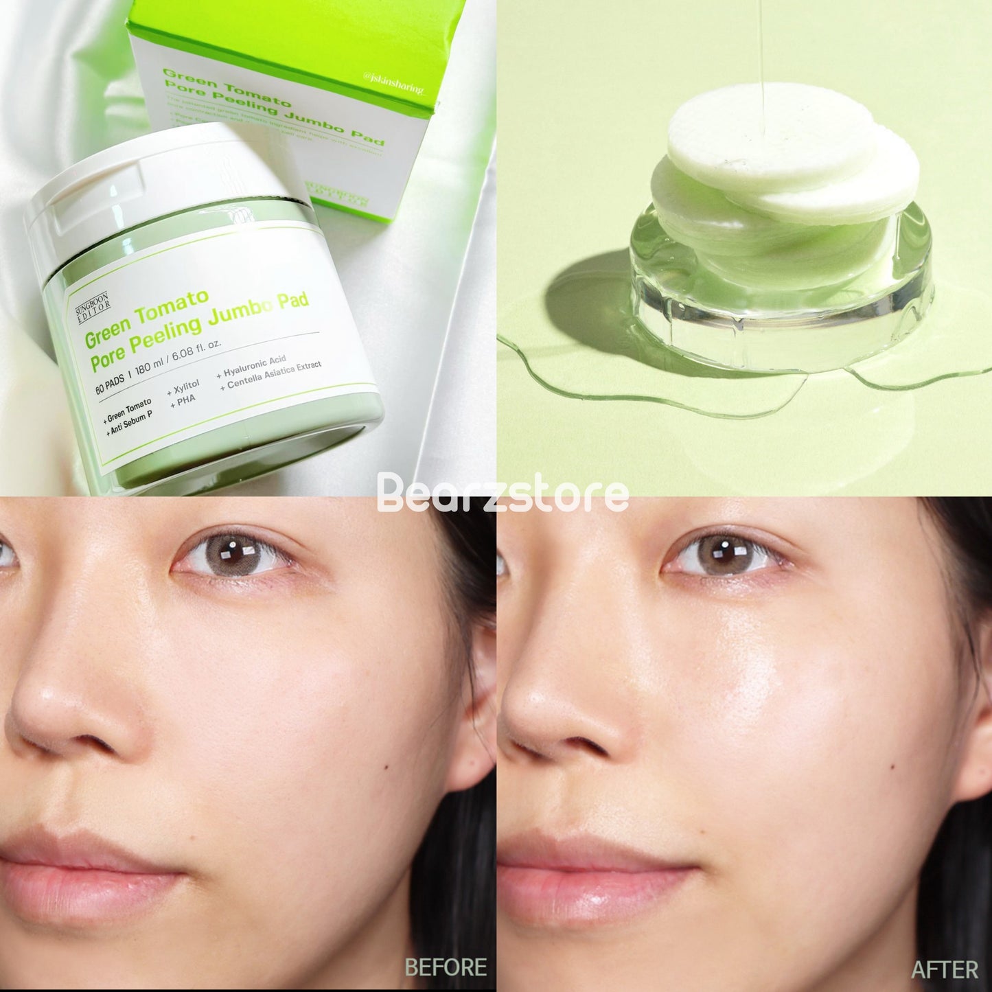 清潔毛孔x 緊緻毛孔 SUNGBOON EDITOR 綠番茄緊緻毛孔去角質棉片Green Tomato Pore Peeling Jumbo Pad💚