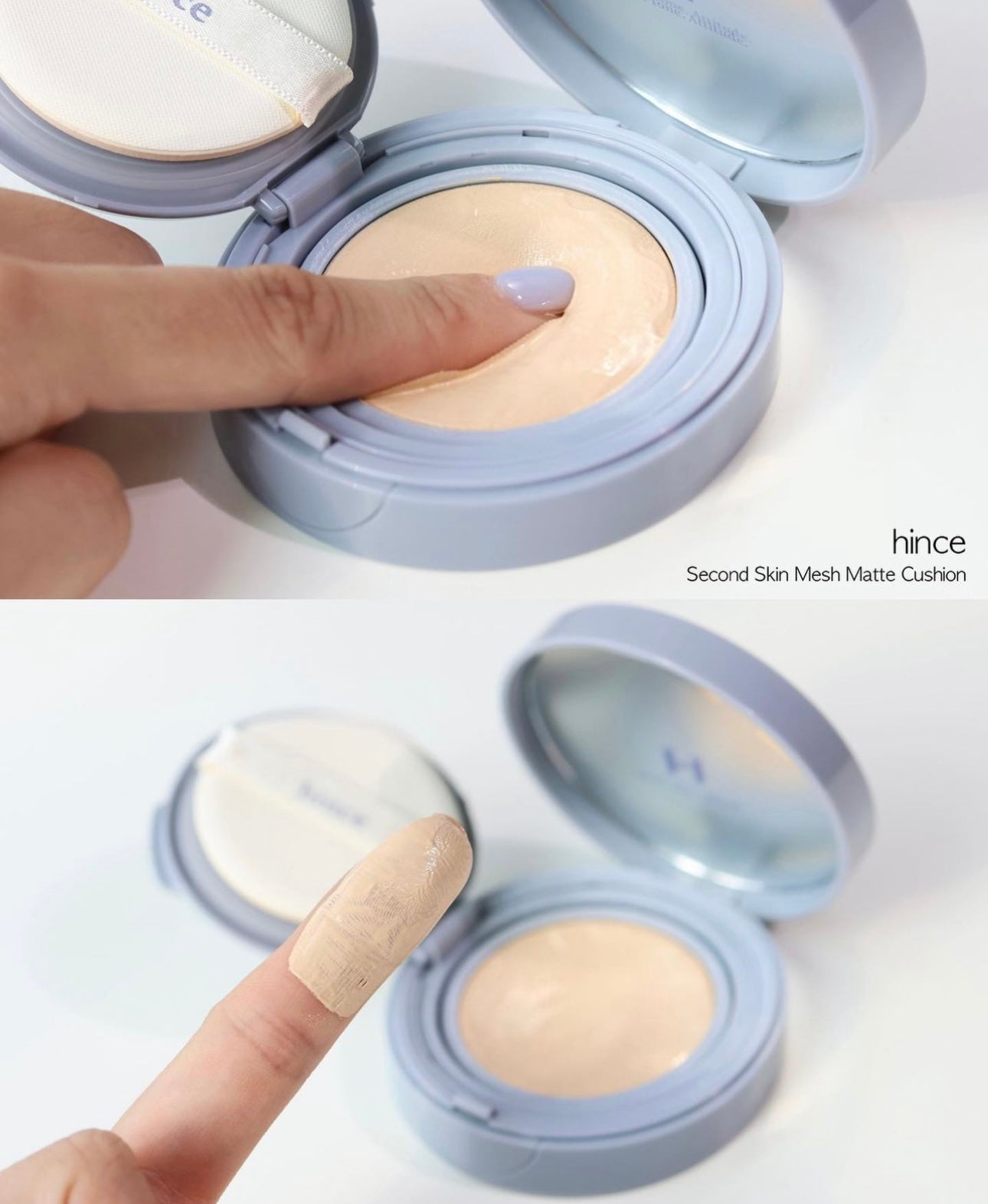 送手拎鏡🩵Hince Second Skin Mesh Matte Cushion SPF 40,PA++| 純素清透素顏感氣墊☁️| 防過敏認證🌟