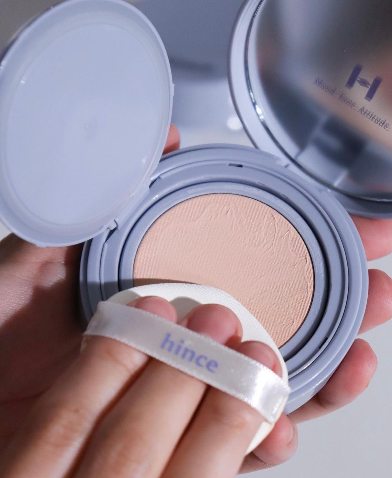送手拎鏡🩵Hince Second Skin Mesh Matte Cushion SPF 40,PA++| 純素清透素顏感氣墊☁️| 防過敏認證🌟