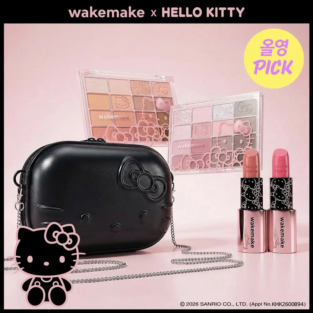 送Hello Kitty 鍊條小方包 🖤 16色眼影盤 + 潤唇膏 WAKEMAKE x Hello Kitty 黑色限定版聯名組合 Lip & Eye Kit 聯名限量禮盒