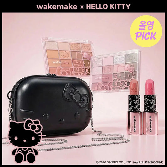送Hello Kitty 鍊條小方包 🖤 16色眼影盤 + 潤唇膏 WAKEMAKE x Hello Kitty 黑色限定版聯名組合 Lip & Eye Kit 聯名限量禮盒