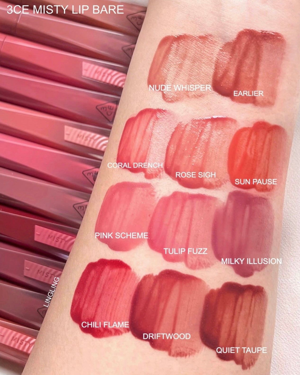 3CE Misty Lip Bare 柔霧裸感唇釉🤍💫
