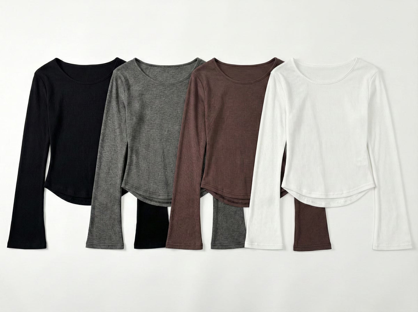 必備單品🩶Y2K弧形下擺微喇袖美式復古長袖T恤