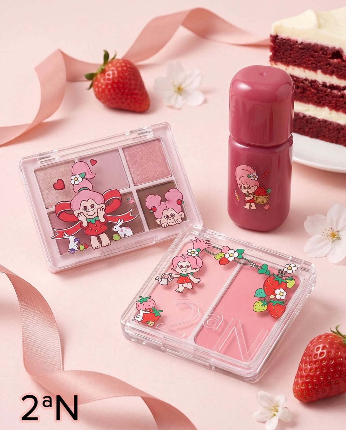 送手指粉撲 ✨【2aN × Trolls】🍓士多啤梨魔法幸運特調 限量聯名系列登場！💖 雙色頰彩膏 Dual Cheek