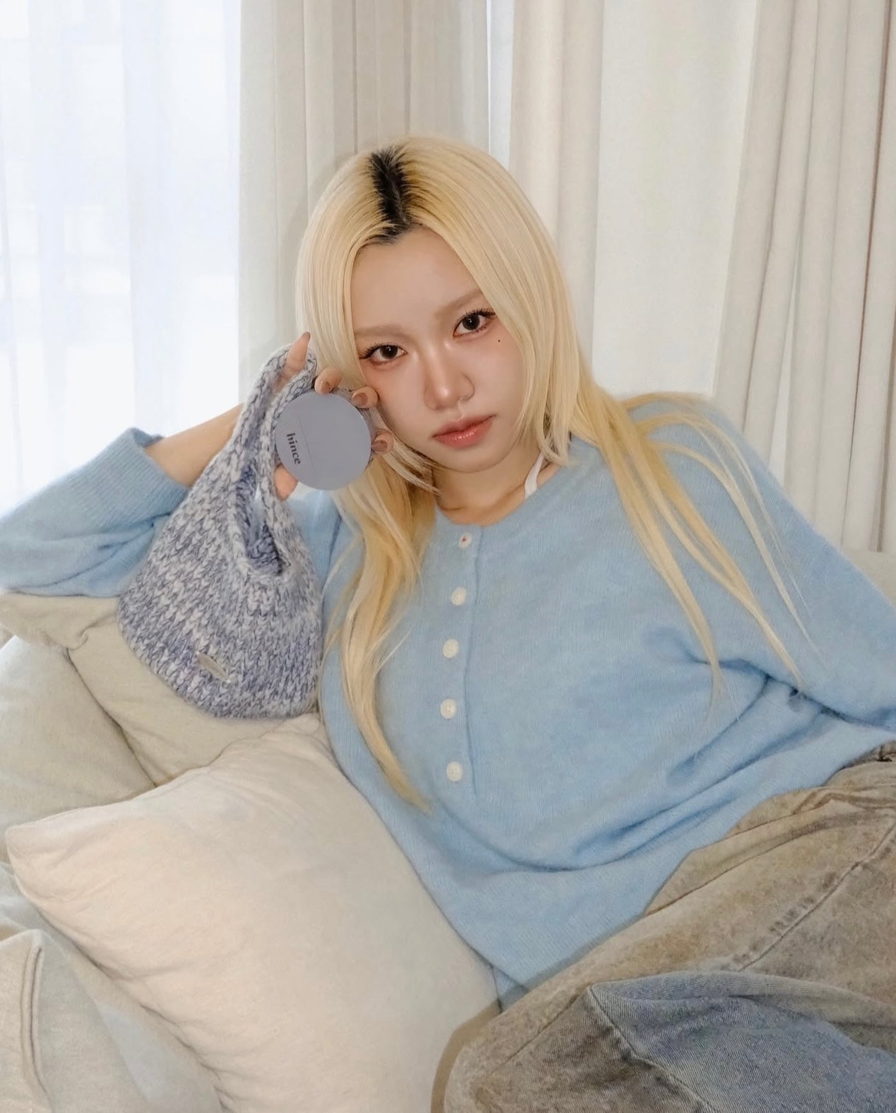 送藍色針織袋/手拎鏡🩵Hince Second Skin Mesh Matte Cushion SPF 40,PA++| 純素清透素顏感氣墊☁️| 防過敏認證🌟