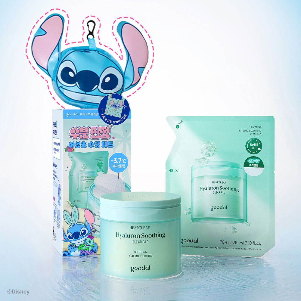 送史迪仔袋+1+1套裝✨Goodal x Stitch純素涼感透明質酸保濕舒緩棉片| Goodal Heartleaf Hyaluron Soothing Clear Pad🩵🧊