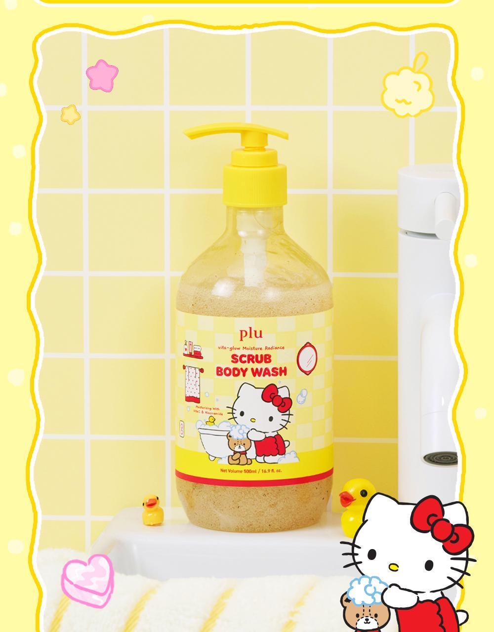 多送旅行裝+貼紙✨plu × Hello Kitty Vita Glow 水潤光采磨砂沐浴露 Melrose