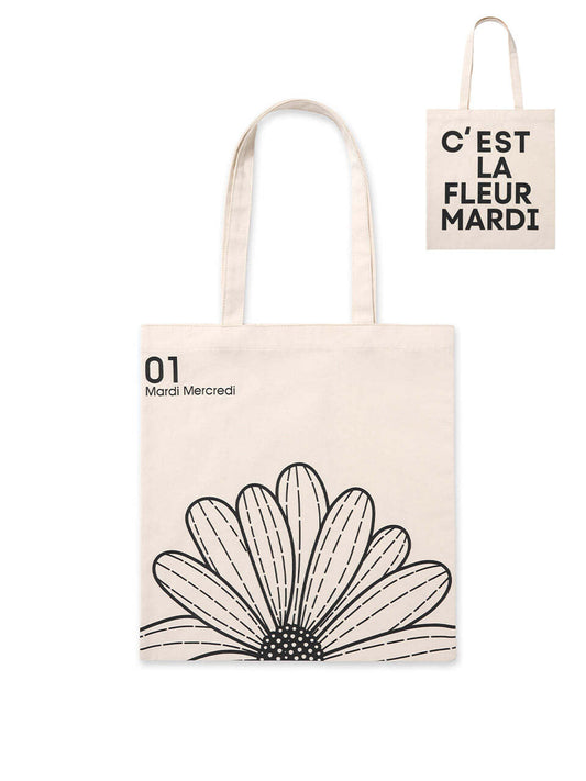 MARDI MERCREDI CANVAS BAG FLOWER CREAM BLACK