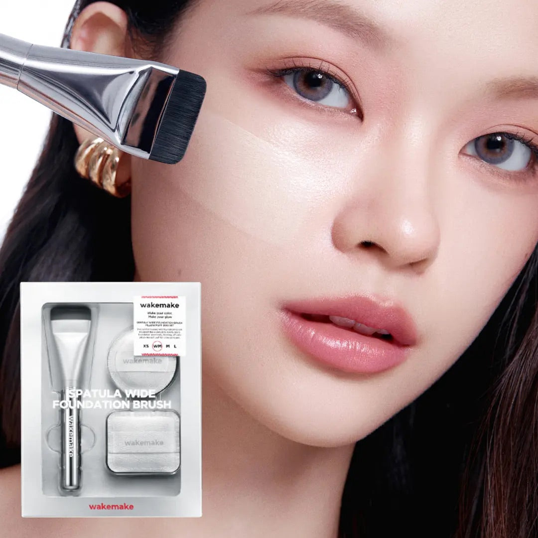 送粉撲*2韓國熱銷美妝工具、打造無瑕奶油肌|WAKEMAKE寬頭刮刀式粉底刷✨