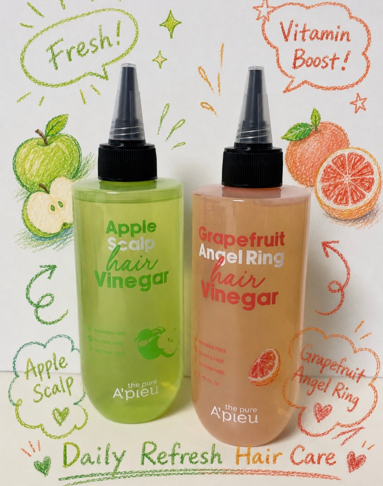 告別油頭味⭐️Apieu頭皮去異味果汁液態護髮醋🍊🍏 Apieu Scalp Hair Vinegar✨