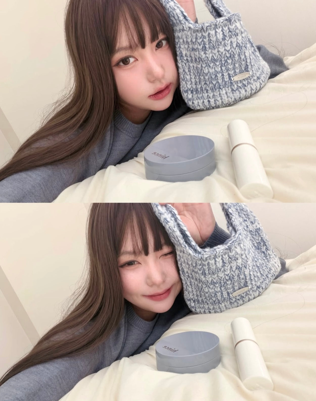 送藍色針織袋/手拎鏡🩵Hince Second Skin Mesh Matte Cushion SPF 40,PA++| 純素清透素顏感氣墊☁️| 防過敏認證🌟