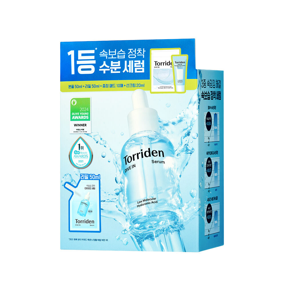 1+1裝+送防曬霜 20ml+10片棉片✨韓國精華排行榜第一名🥇「3秒精華」 Torriden低分子透明質酸深層強效補水抗敏精華☁️