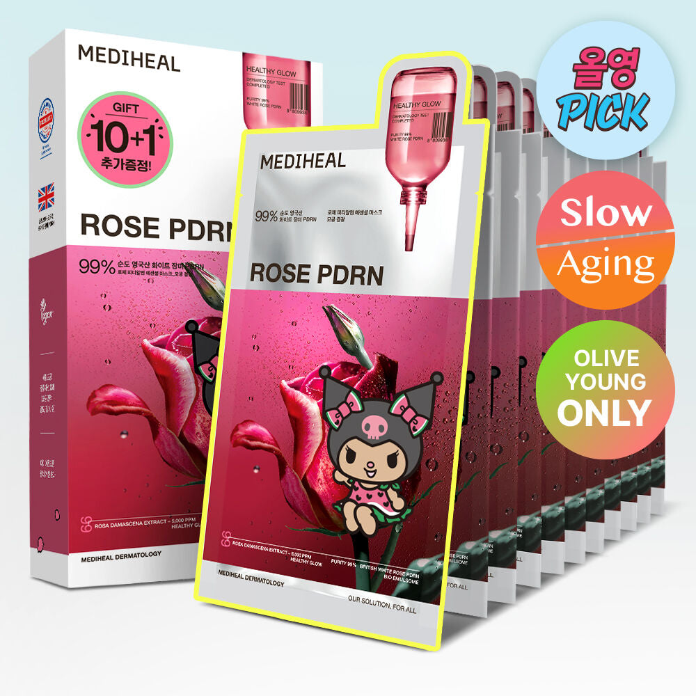 Kuromi特別版多送1片✨ Get「透光肌」✨Mediheal玫瑰PDRN 毛孔護理亮肌精華面膜｜深層修復 × 毛孔緊緻 × 光澤再生 Mediheal Rose PDRN Essential Mask 🌹